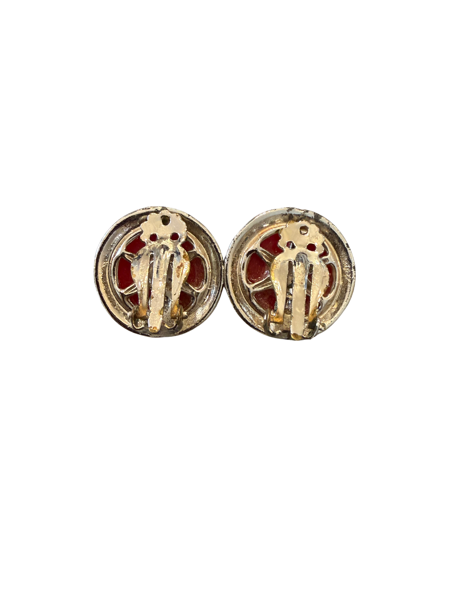 Vintage Red Cabochon Clip-On Earrings
