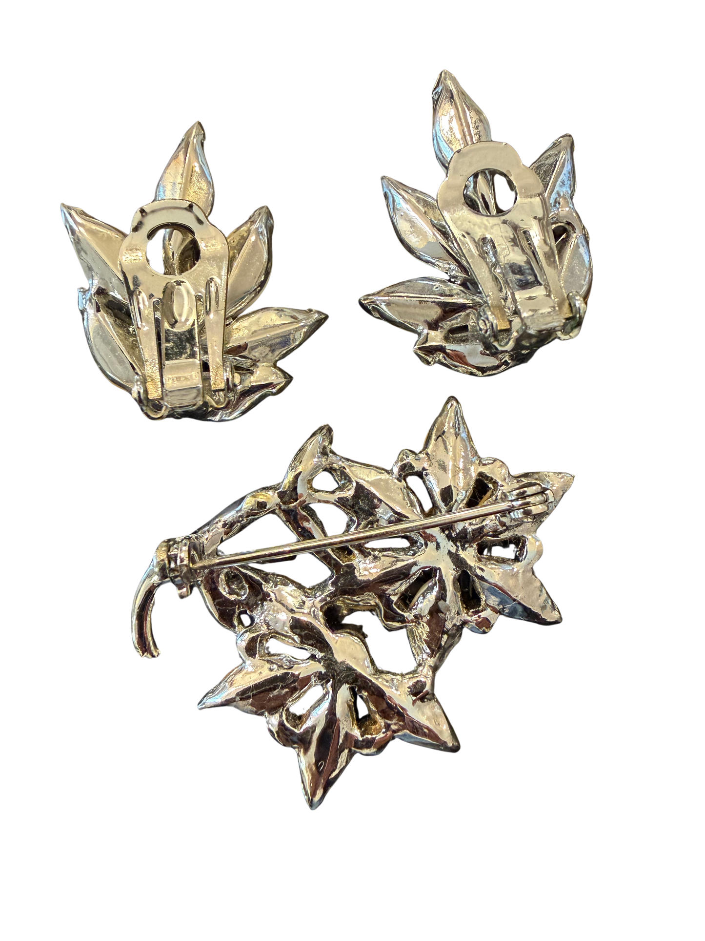 Vintage Iridescent Floral Brooch & Earring Set