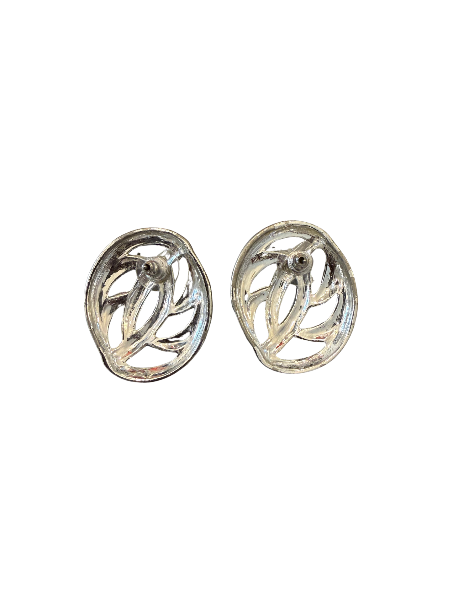 Vintage Silver Tone Openwork Sculptural Earrings
