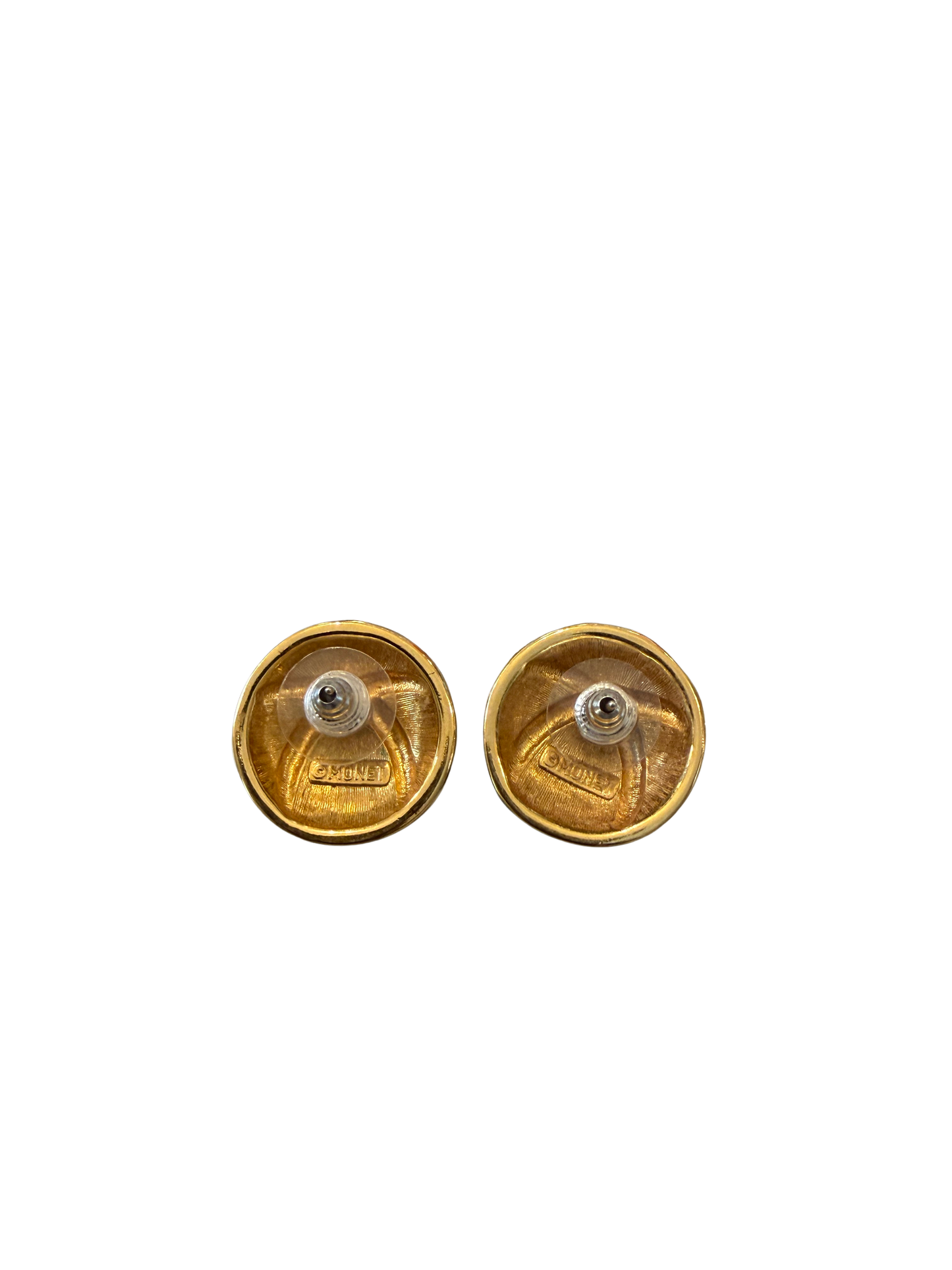 Vintage Monet Ivory & Gold Button Earrings