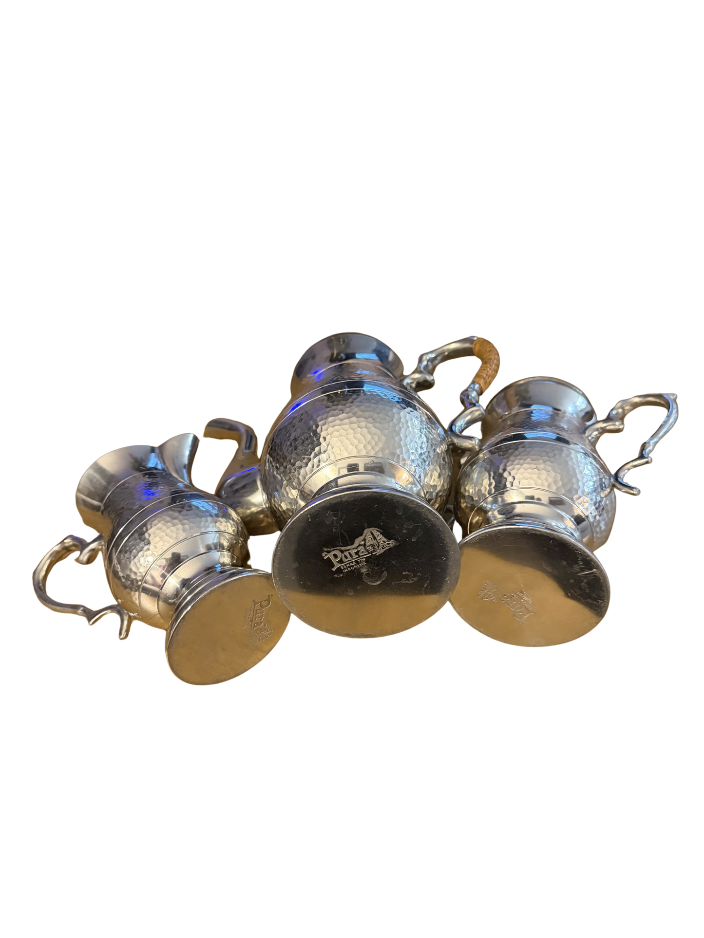 Vintage Hammered Pewter Tea Set by Pura – 3 Piece