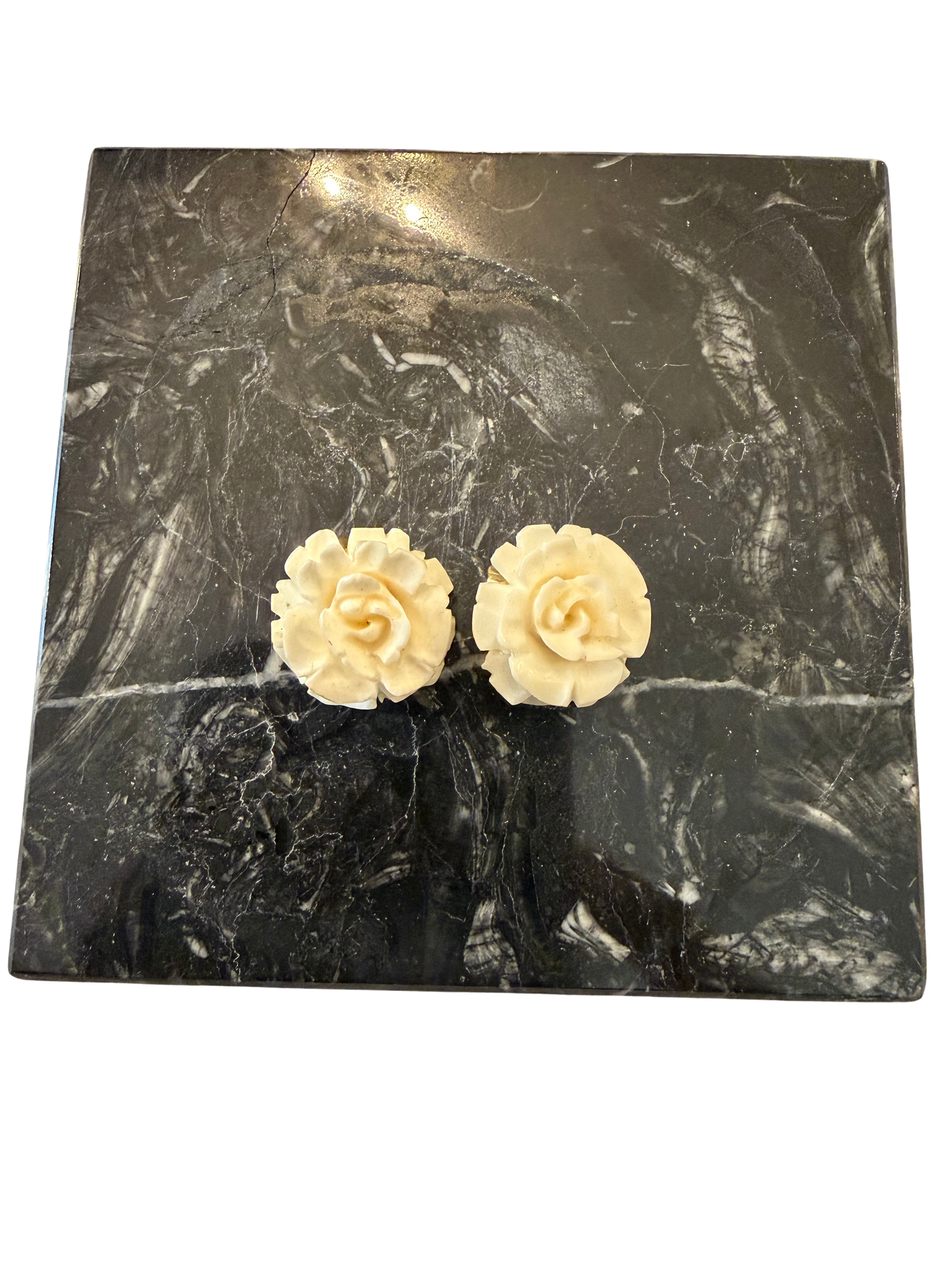 Vintage Carved Rose Clip-On Earrings