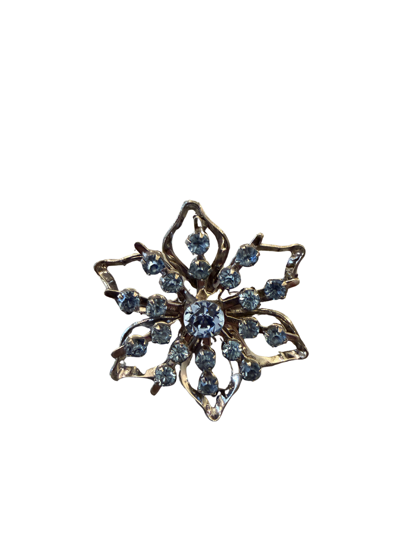 Vintage Blue Rhinestone Floral Brooch
