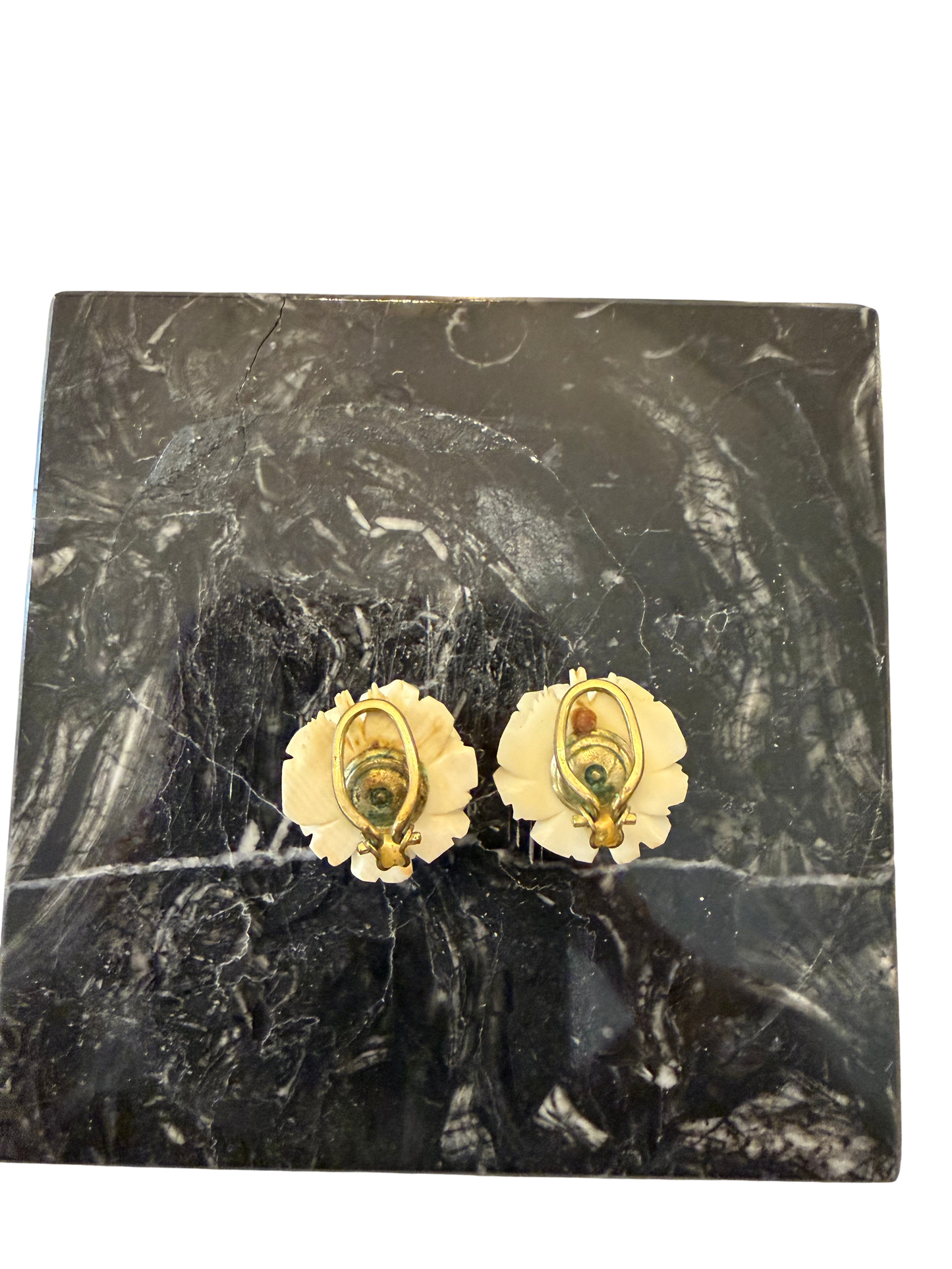 Vintage Carved Rose Clip-On Earrings