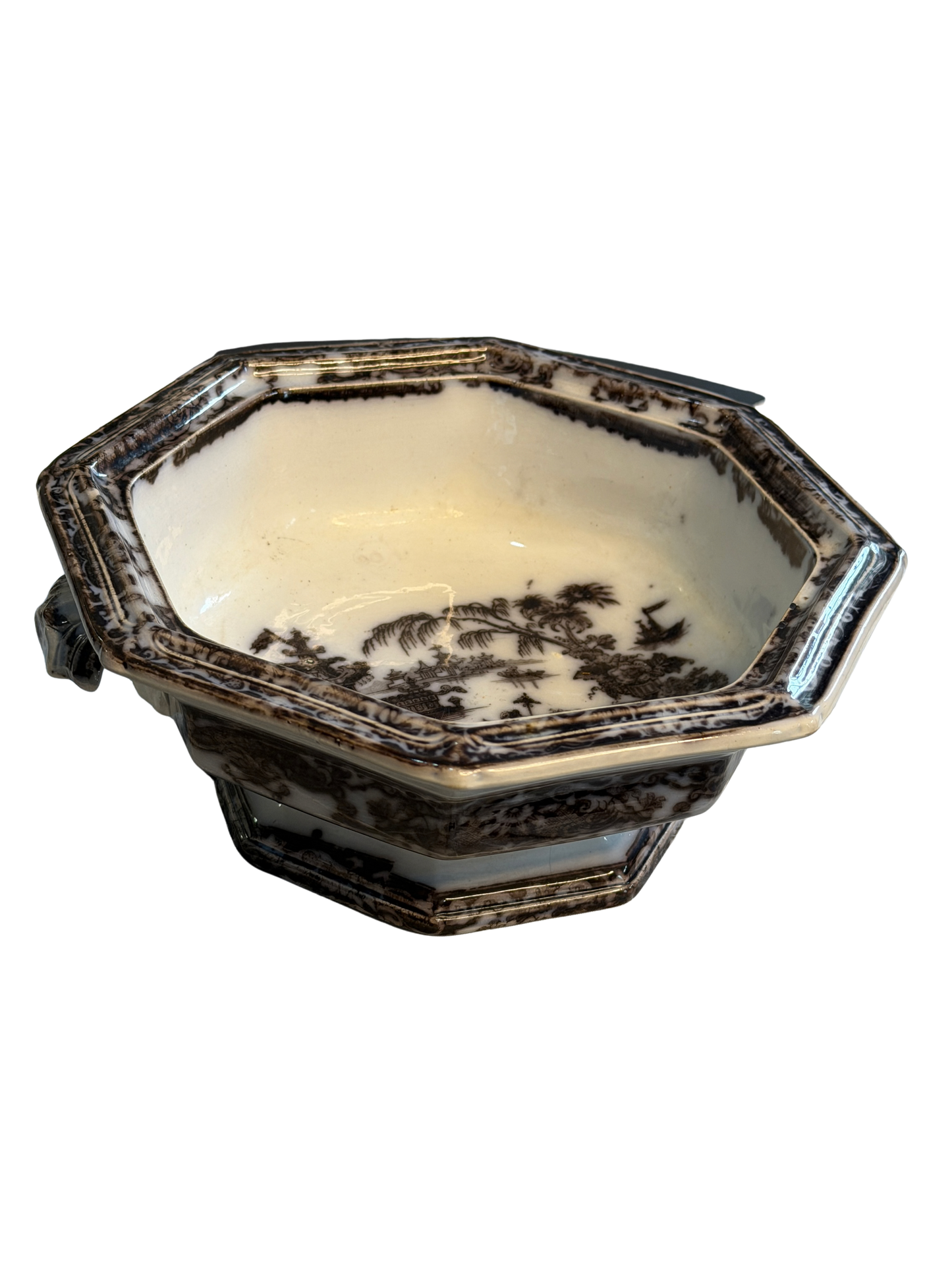 Antique Davenport "Genoa" Black Transferware Bowl | Staffordshire England | c.1830–1860