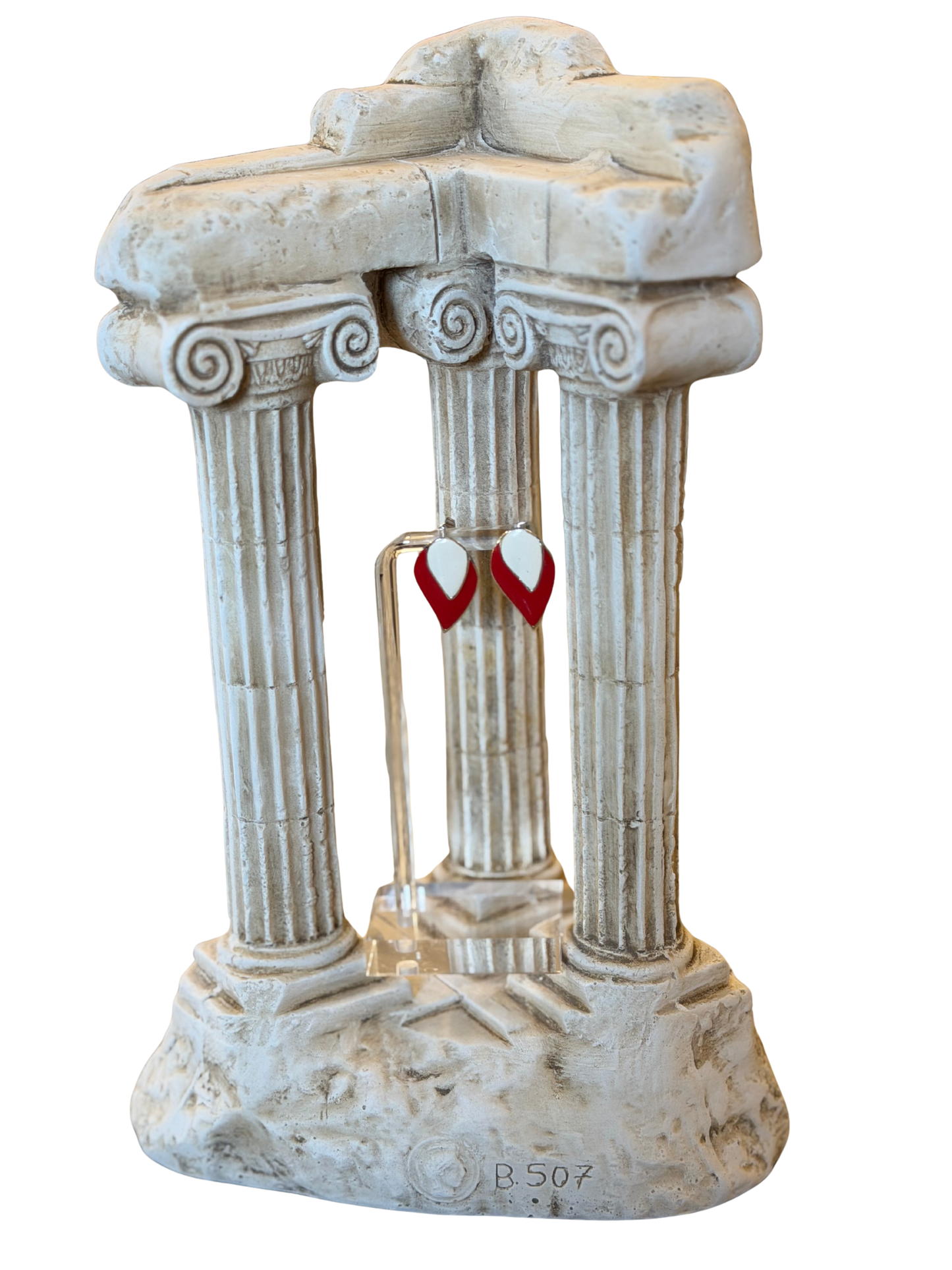 Vintage Red & White Enamel Drop Earrings