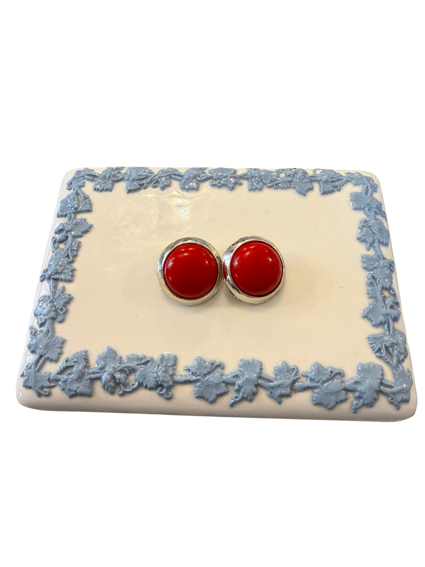Vintage Red Cabochon Clip-On Earrings