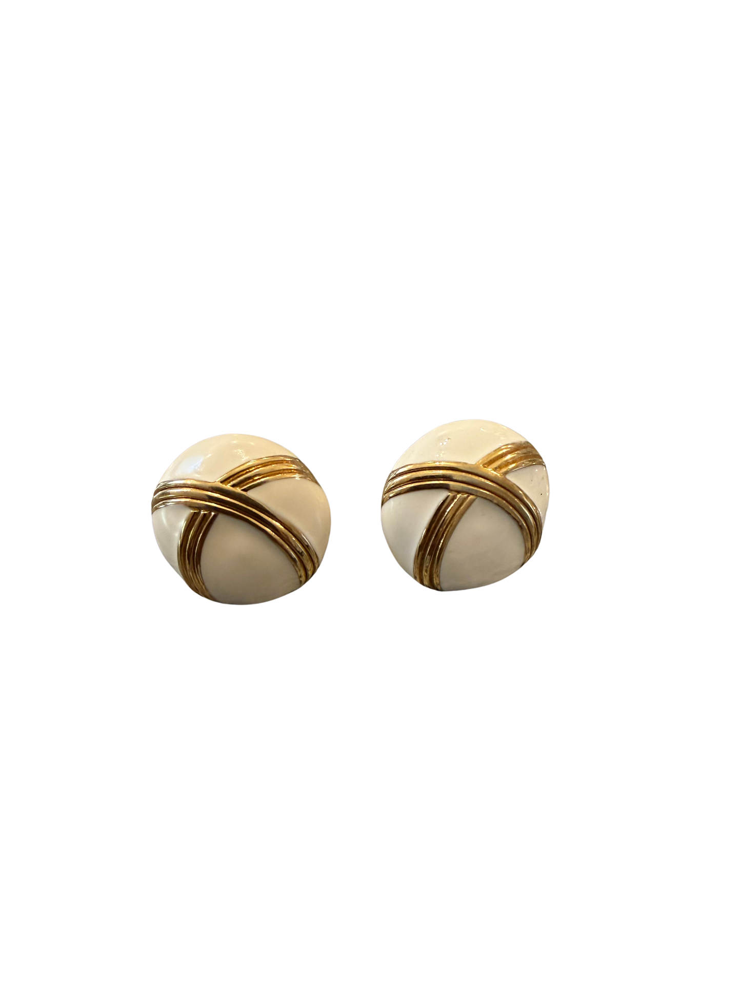 Vintage Monet Ivory & Gold Button Earrings