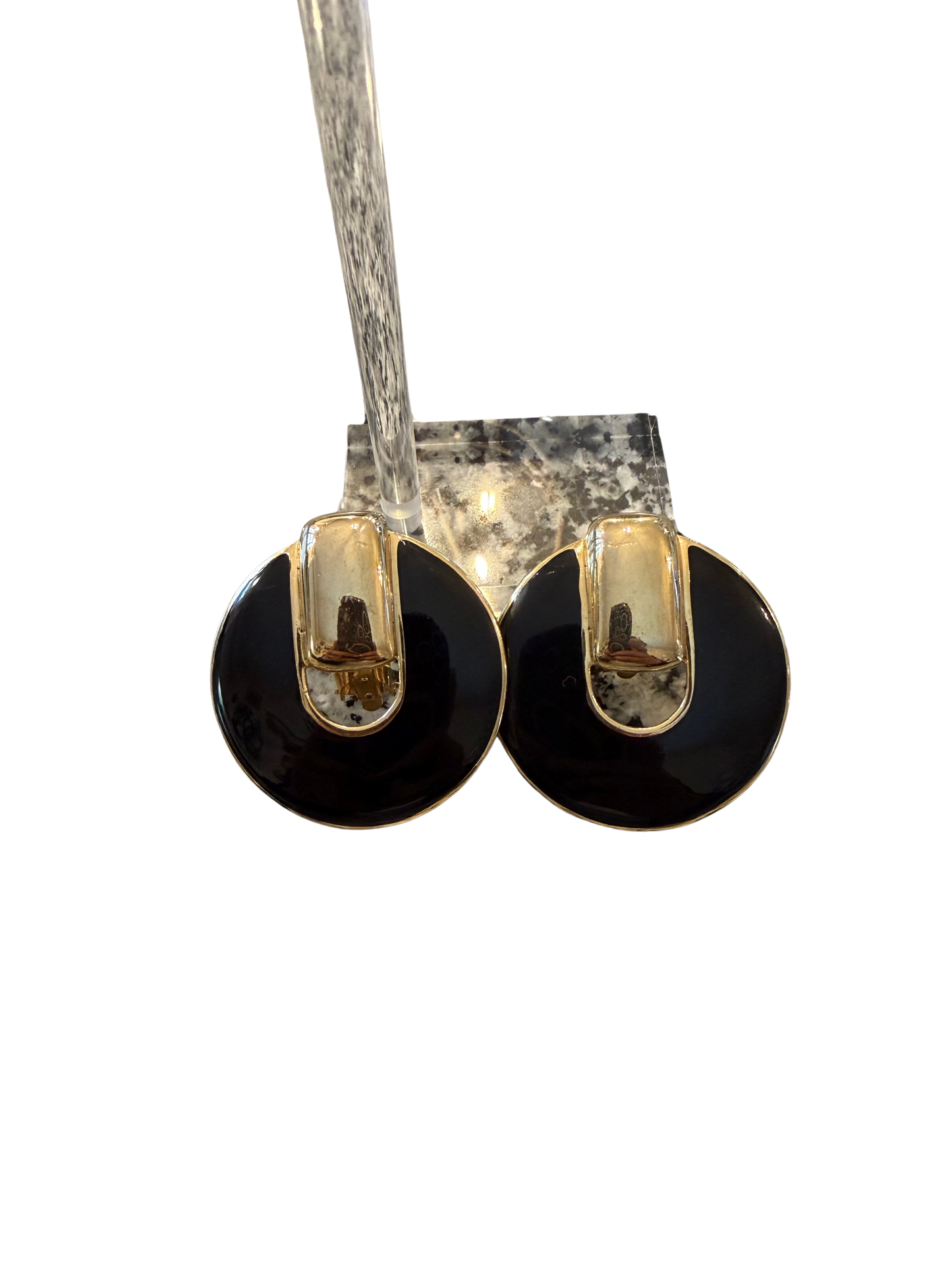 Vintage Black & Gold Sculptural Clip-On Earrings
