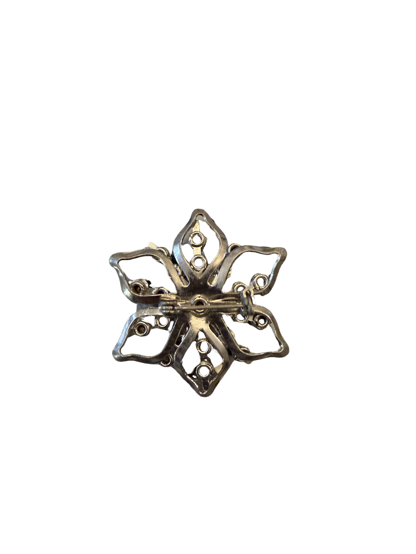 Vintage Blue Rhinestone Floral Brooch