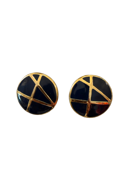 Vintage Black & Gold Geometric Statement Earrings