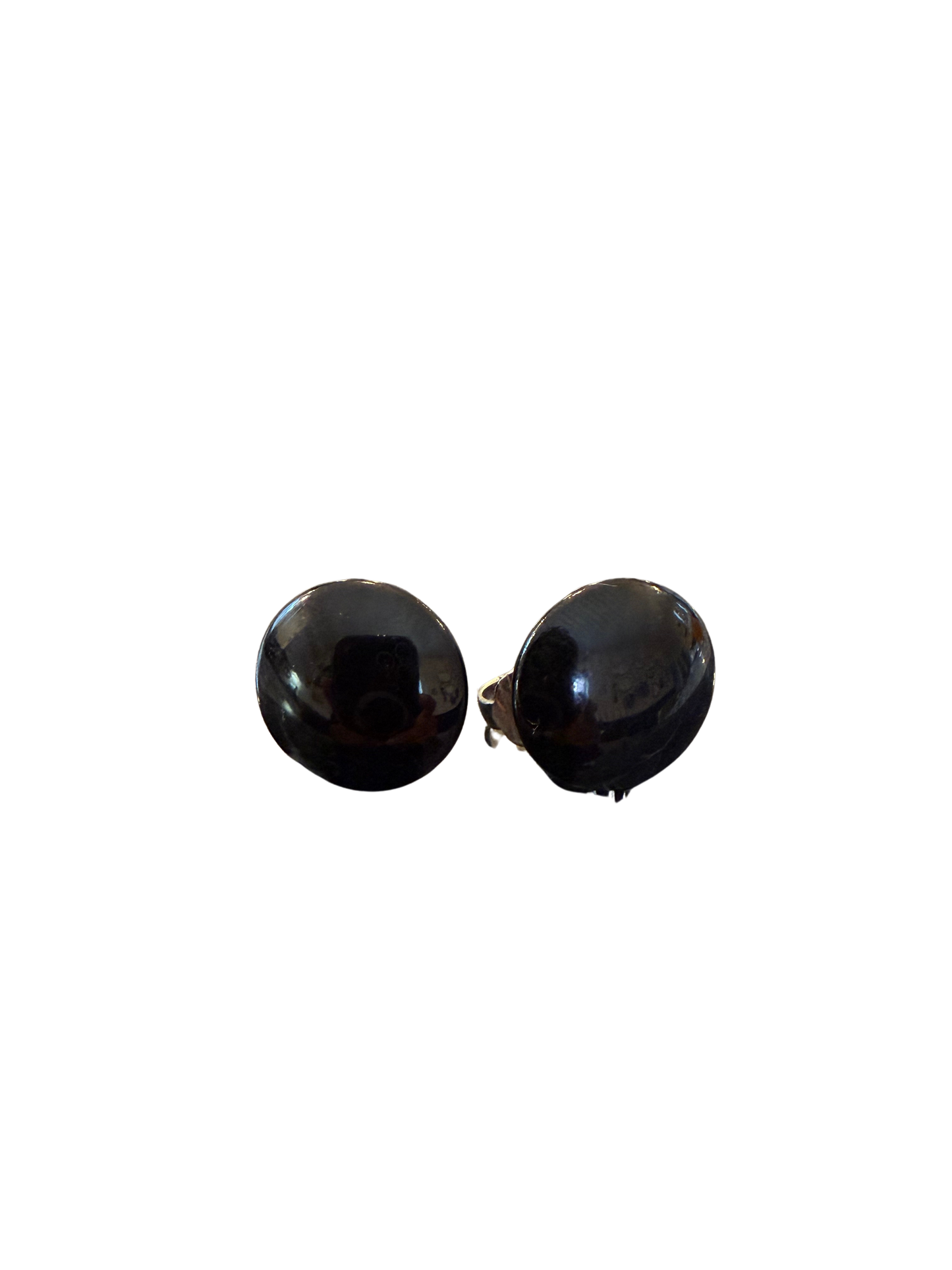 Vintage Black Cabochon Clip-On Earrings