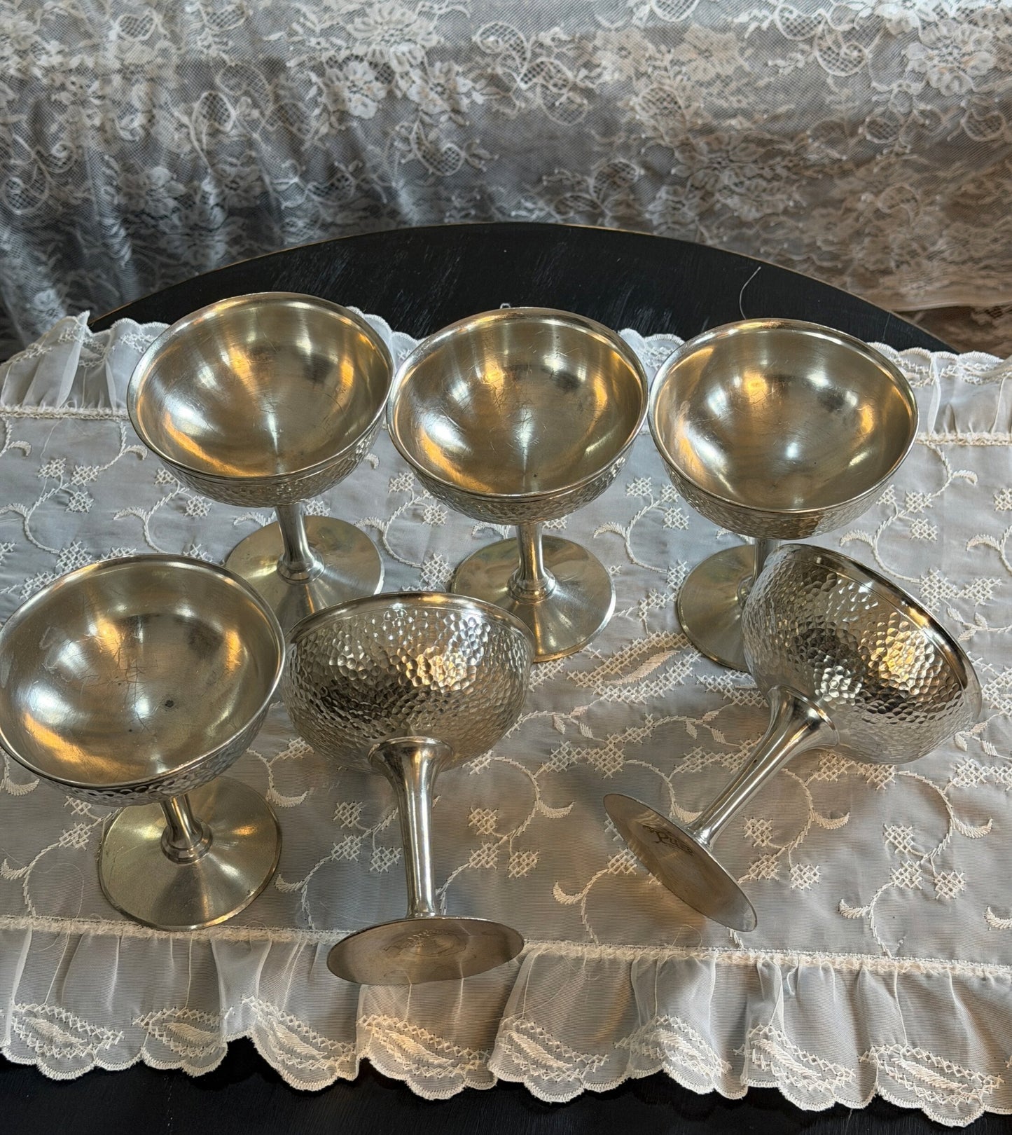Vintage Hammered Pewter Goblets – Set of 6