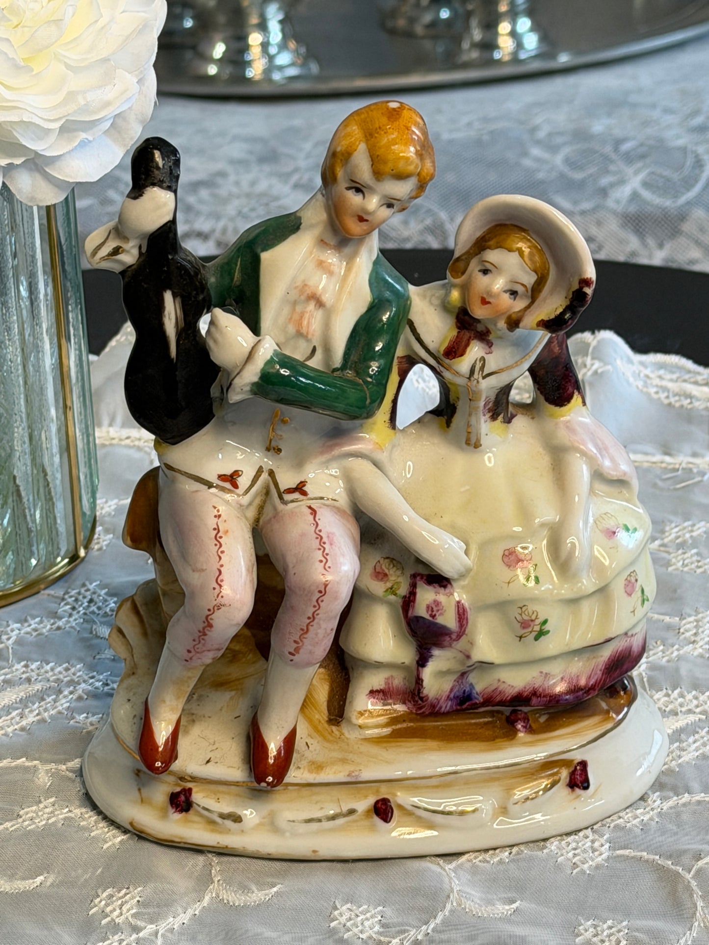 Vintage Porcelain Romantic Couple Figurine | Hand Painted | Made in Japan