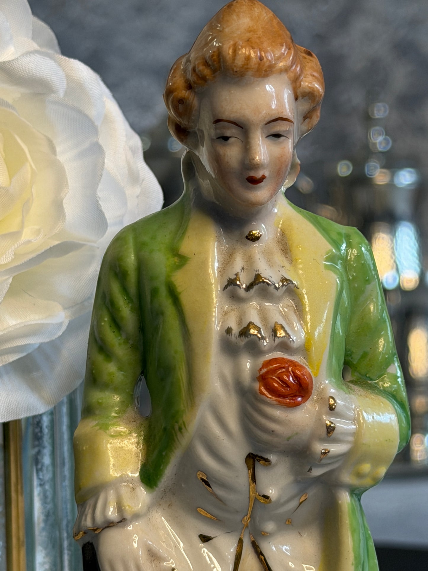 Vintage Porcelain Gentleman Figurine | Hand Painted Japan | 8.25" Romantic European Style Statue