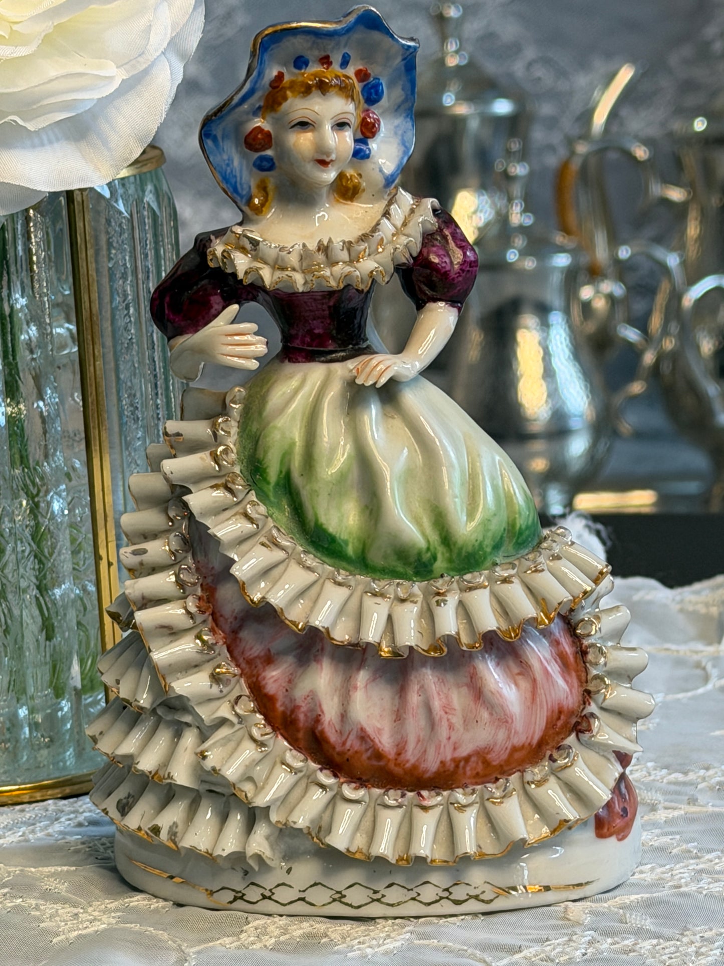 Vintage Porcelain Lady Figurine | Made in Occupied Japan | 6.5" Victorian Style Collectible