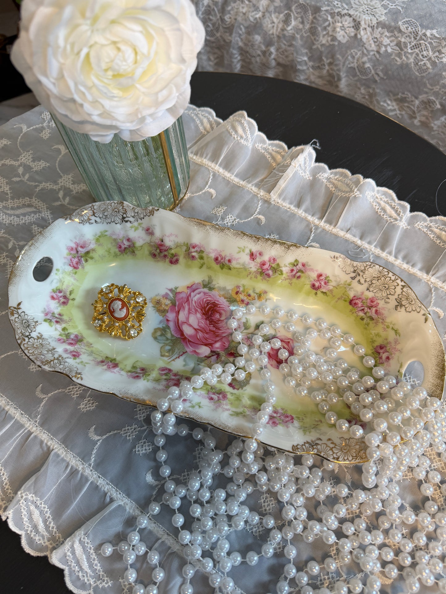 Vintage Floral Porcelain Serving Dish