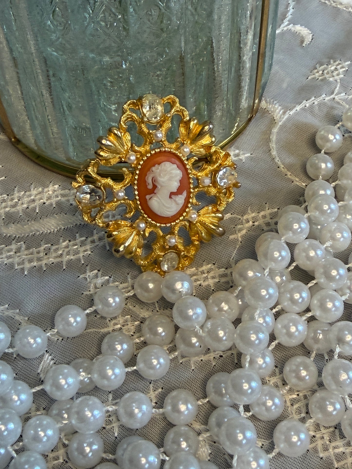 Vintage Gerard Yosca Cameo Brooch – Signed Designer Pin
