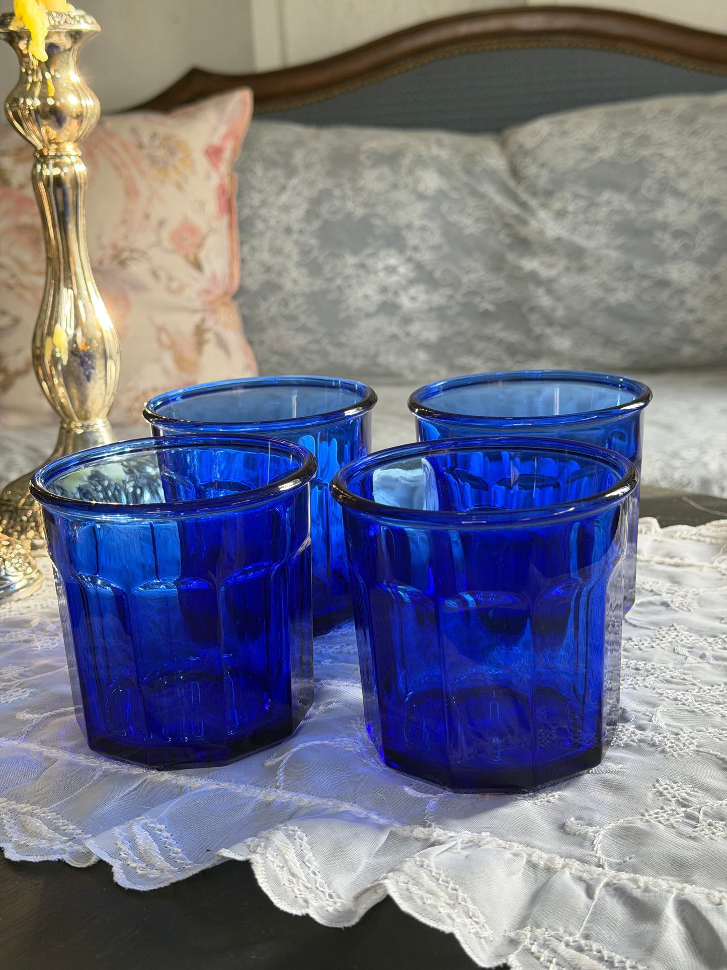 Vintage French Cobalt Blue Glasses (Set of 4)