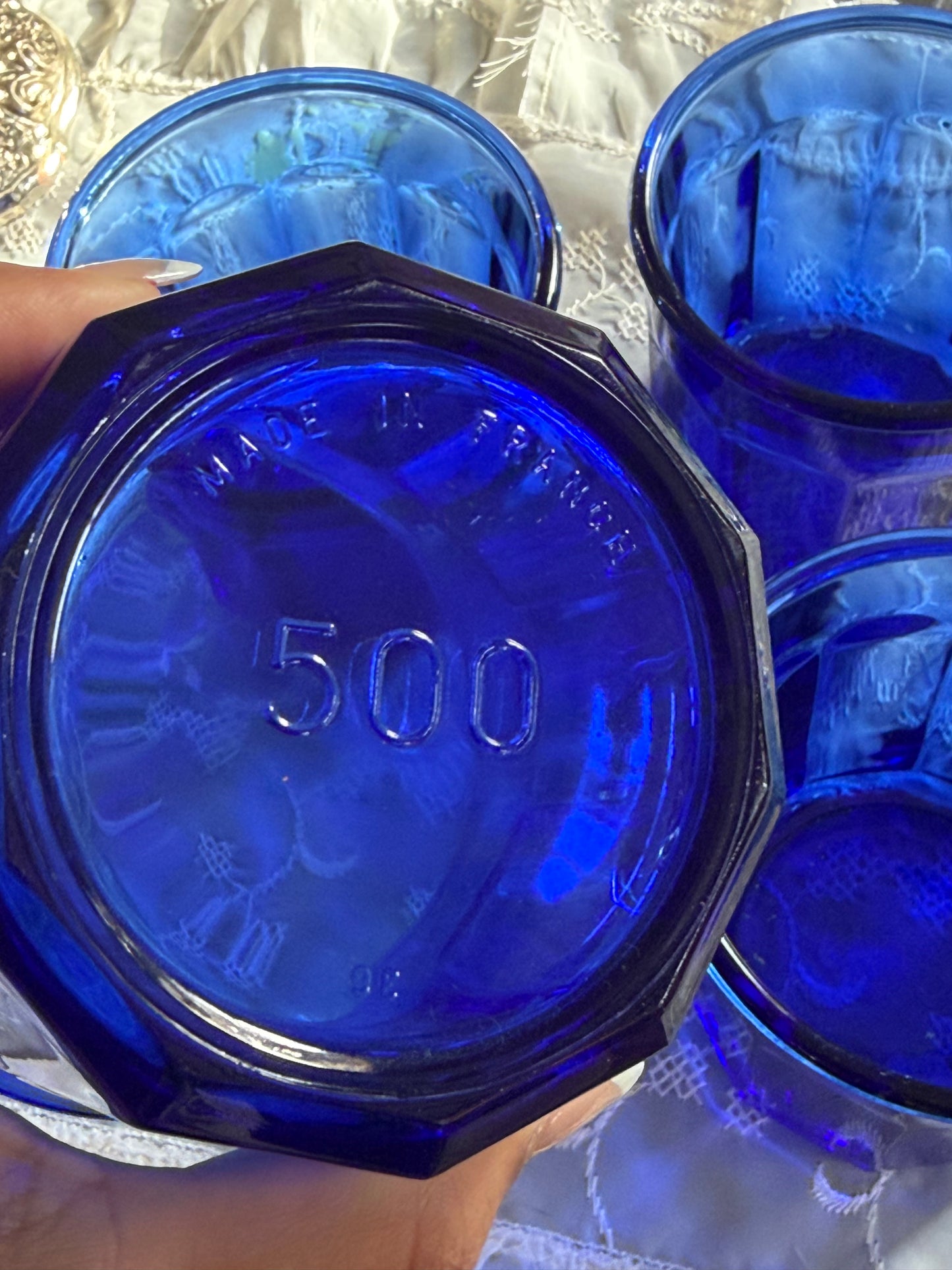 Vintage French Cobalt Blue Glasses (Set of 4)
