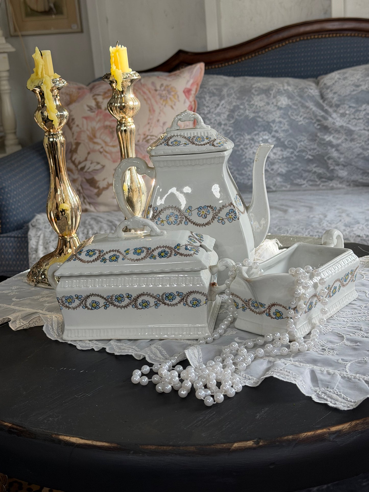 Vintage Ridgway Porcelain Tea Set – Teapot, Sugar & Creamer (3-Piece Set)