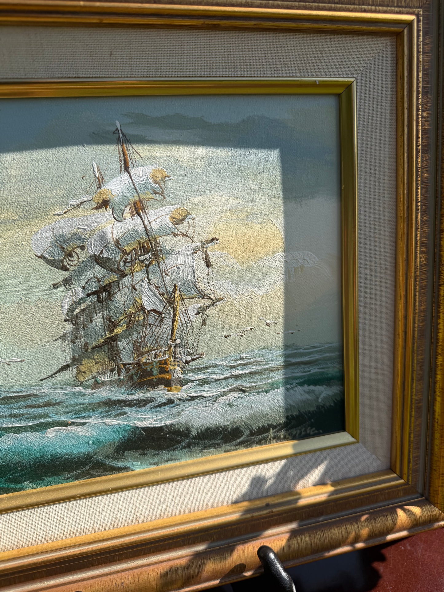 Vintage Oil Painting – Tall Ship in Stormy Seas