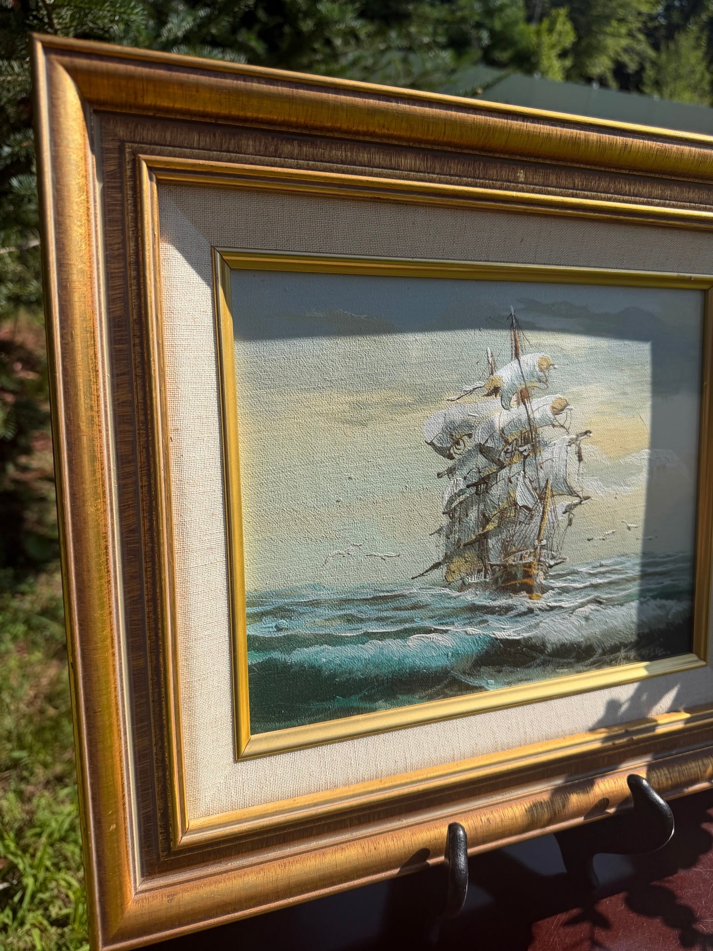Vintage Oil Painting – Tall Ship in Stormy Seas