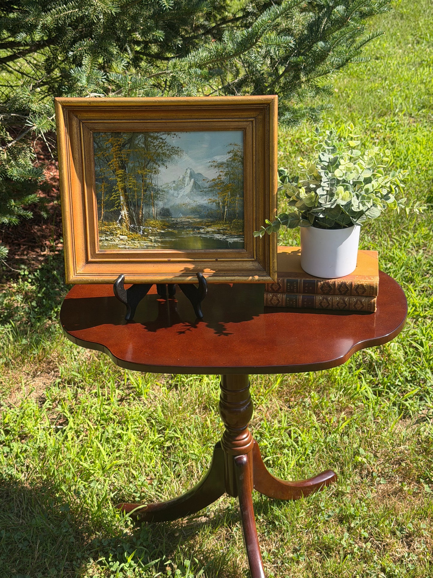 Vintage Oil on Board – Alpine Mountain Landscape with River