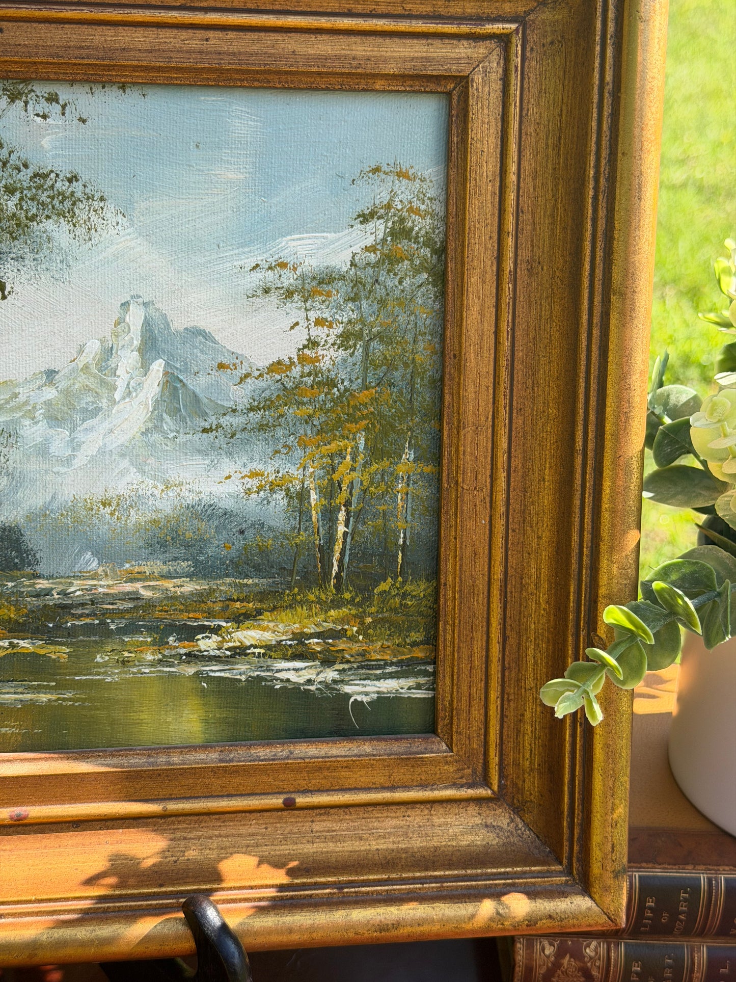 Vintage Oil on Board – Alpine Mountain Landscape with River