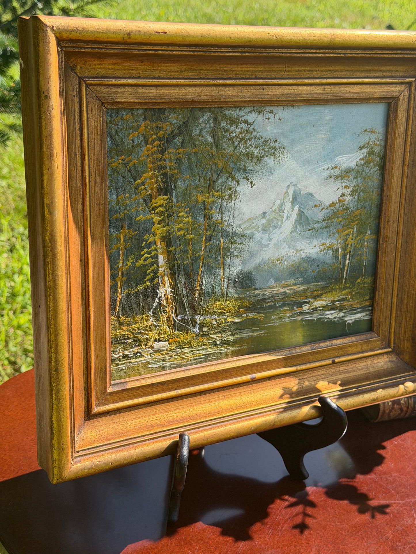 Vintage Oil on Board – Alpine Mountain Landscape with River