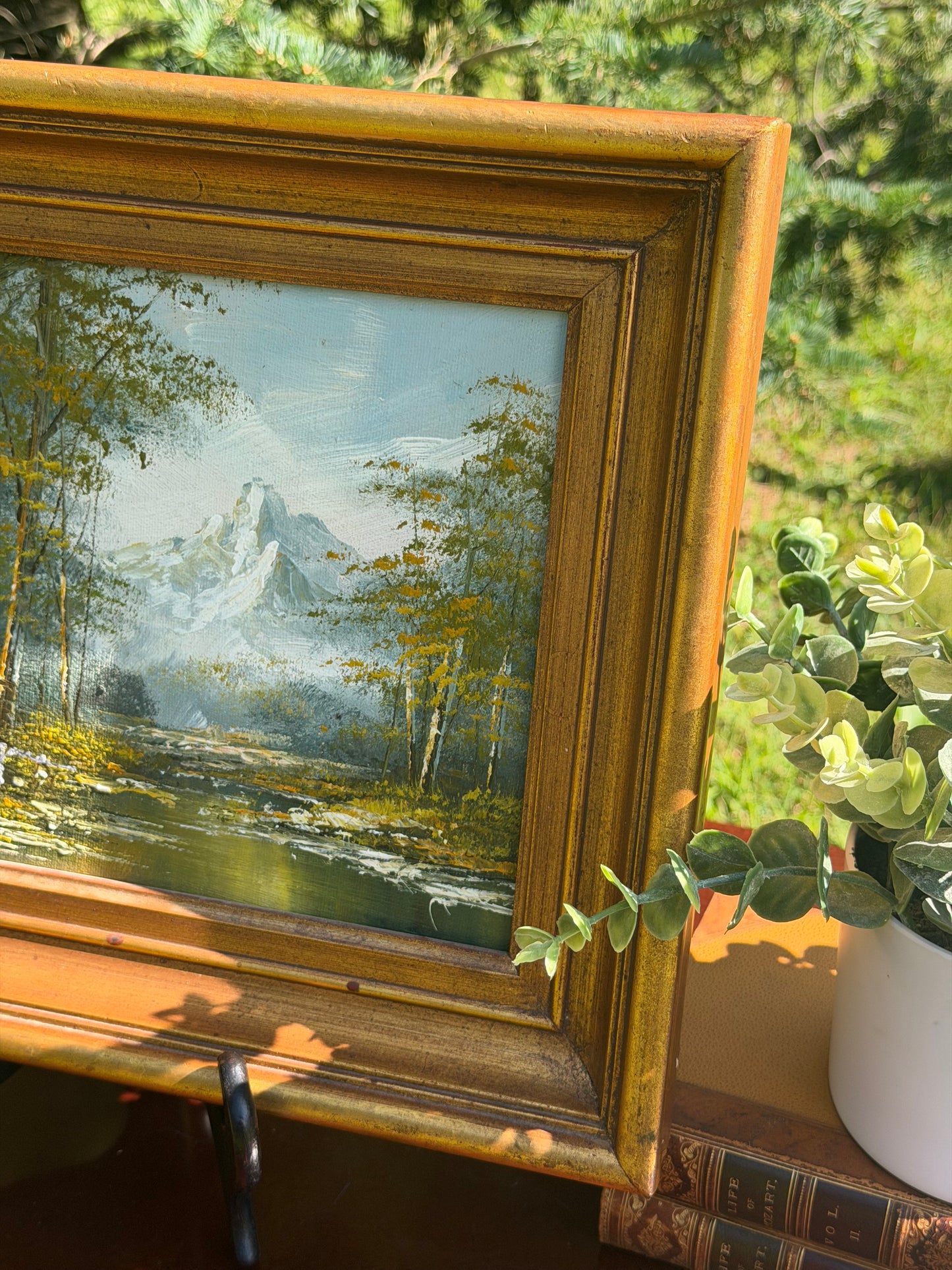 Vintage Oil on Board – Alpine Mountain Landscape with River