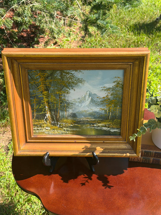 Vintage Oil on Board – Alpine Mountain Landscape with River