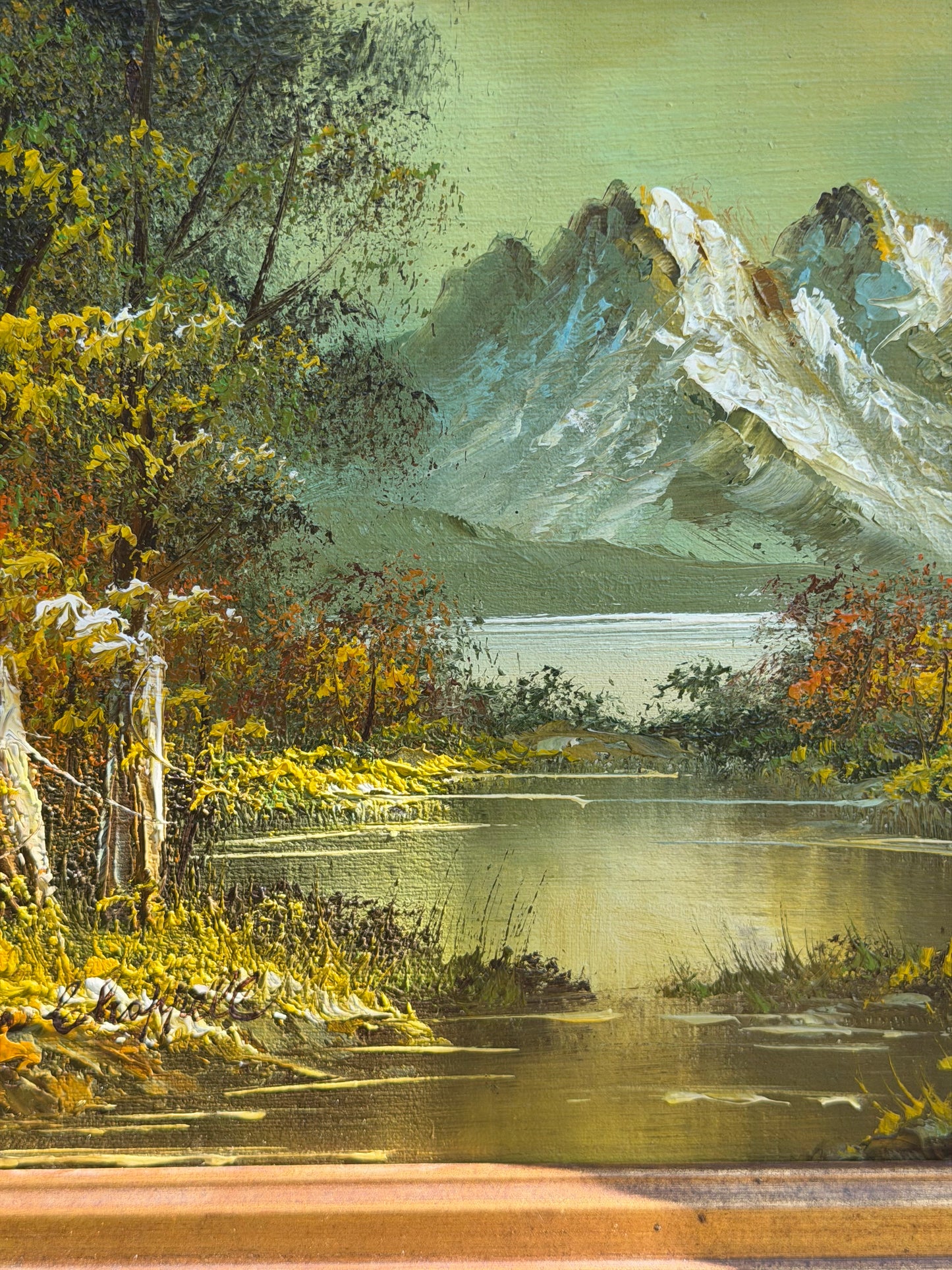 Vintage Oil on Board Alpine Mountain Landscape Painting