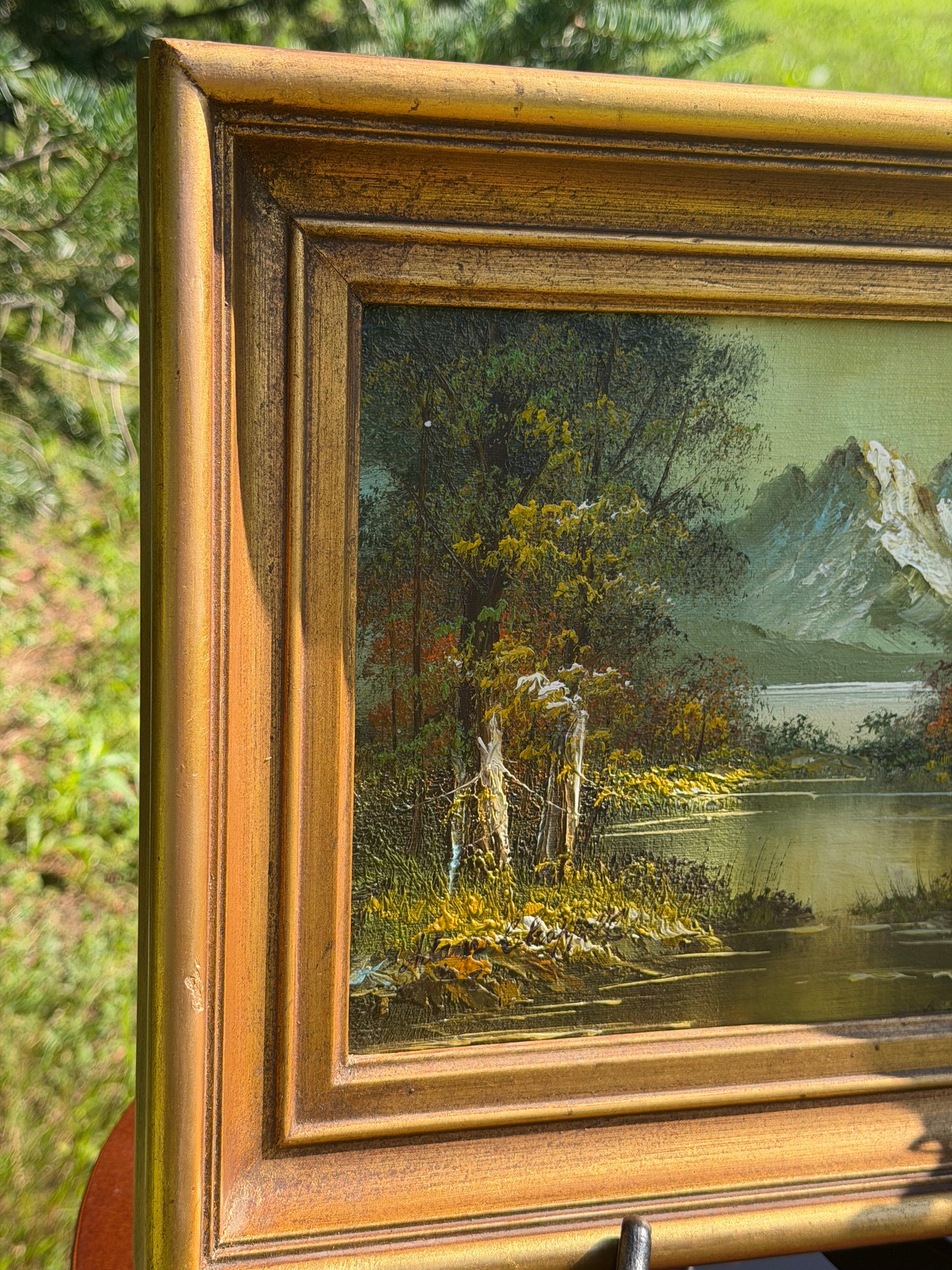 Vintage Oil on Board Alpine Mountain Landscape Painting
