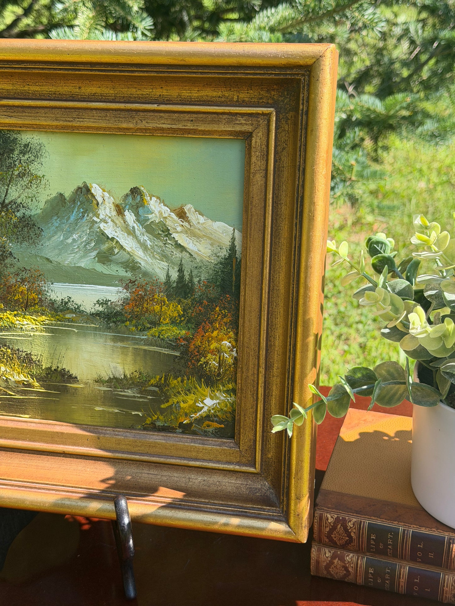 Vintage Oil on Board Alpine Mountain Landscape Painting