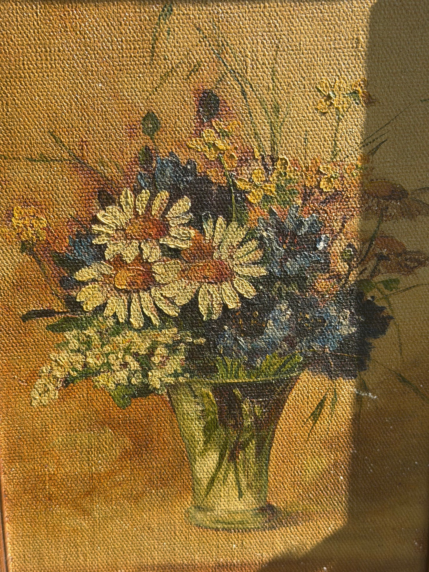 Vintage Painting – Daisy & Wildflower Bouquet Still Life