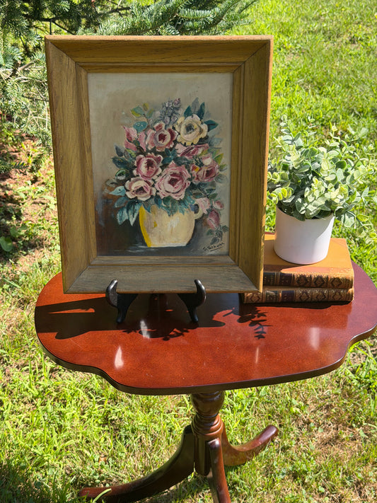 Vintage Painting – Rose Bouquet Still Life, Signed S. Schum