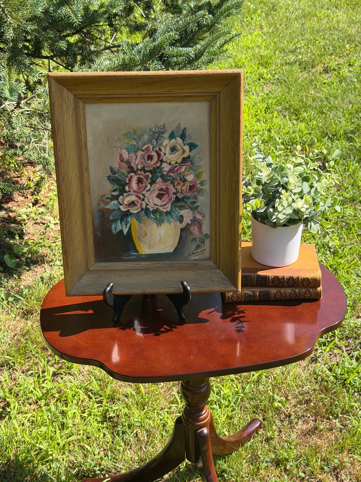 Vintage Painting – Rose Bouquet Still Life, Signed S. Schum
