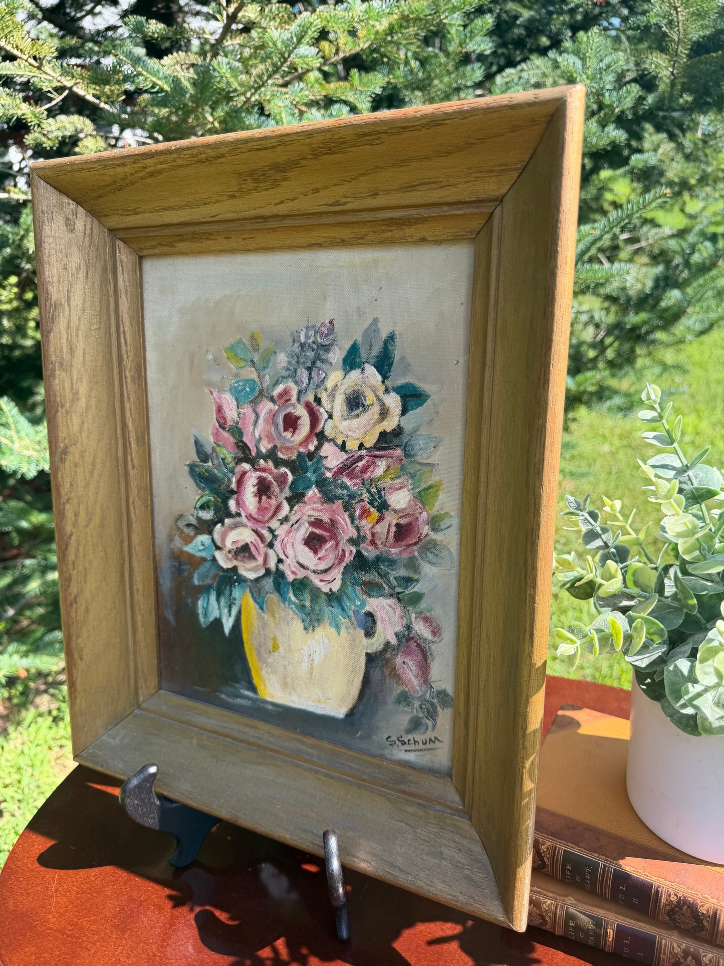 Vintage Painting – Rose Bouquet Still Life, Signed S. Schum