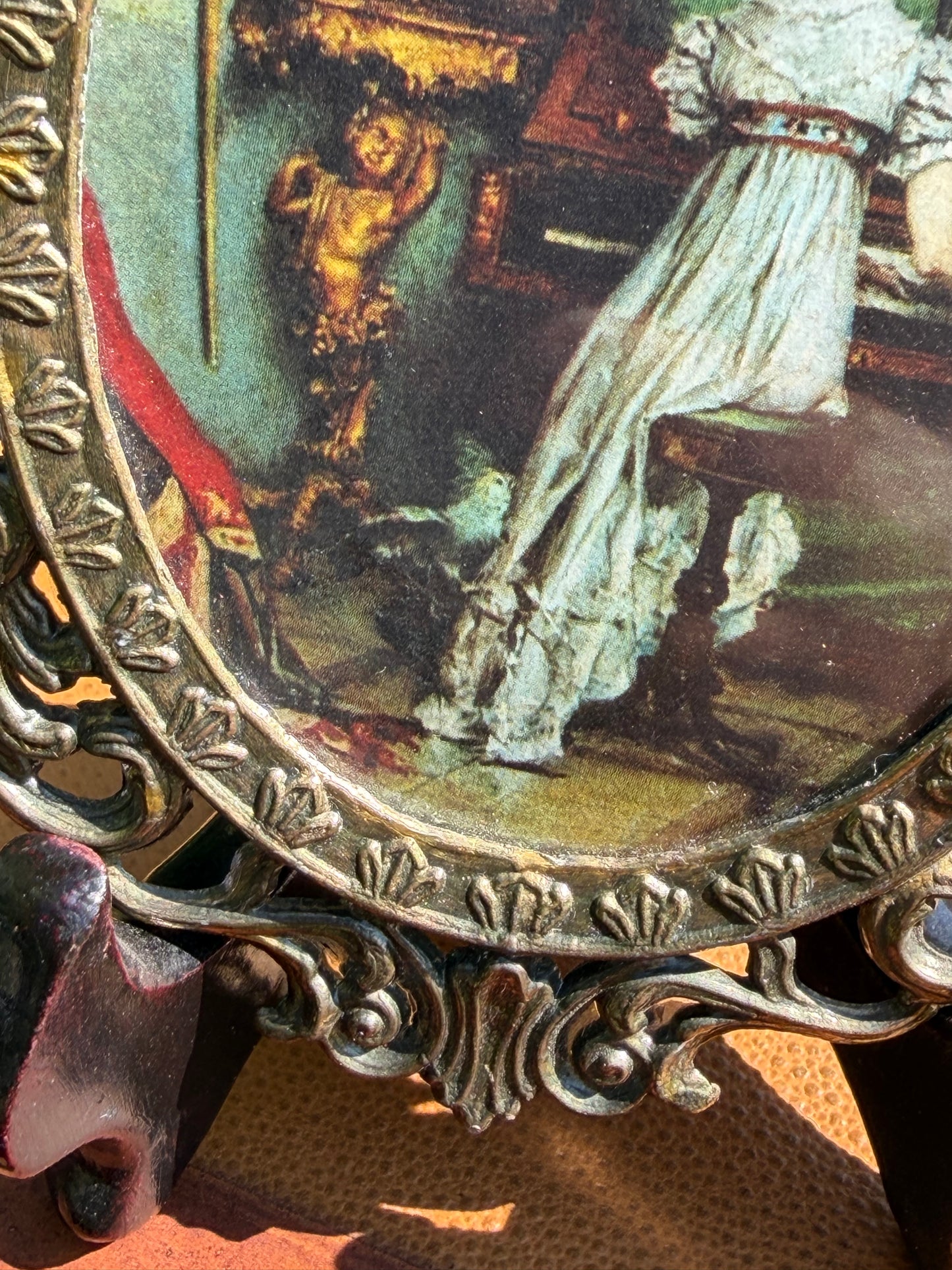 Antique Italian Brass Oval Frame — Victorian Lady at Piano Print