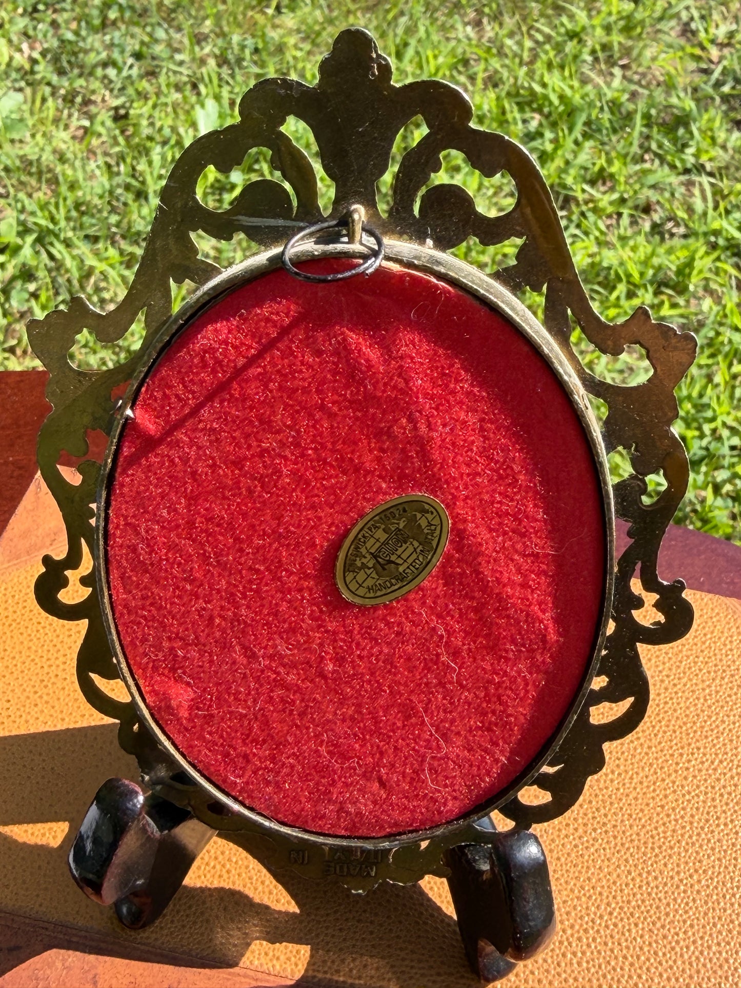 Antique Italian Brass Oval Frame — Victorian Lady at Piano Print