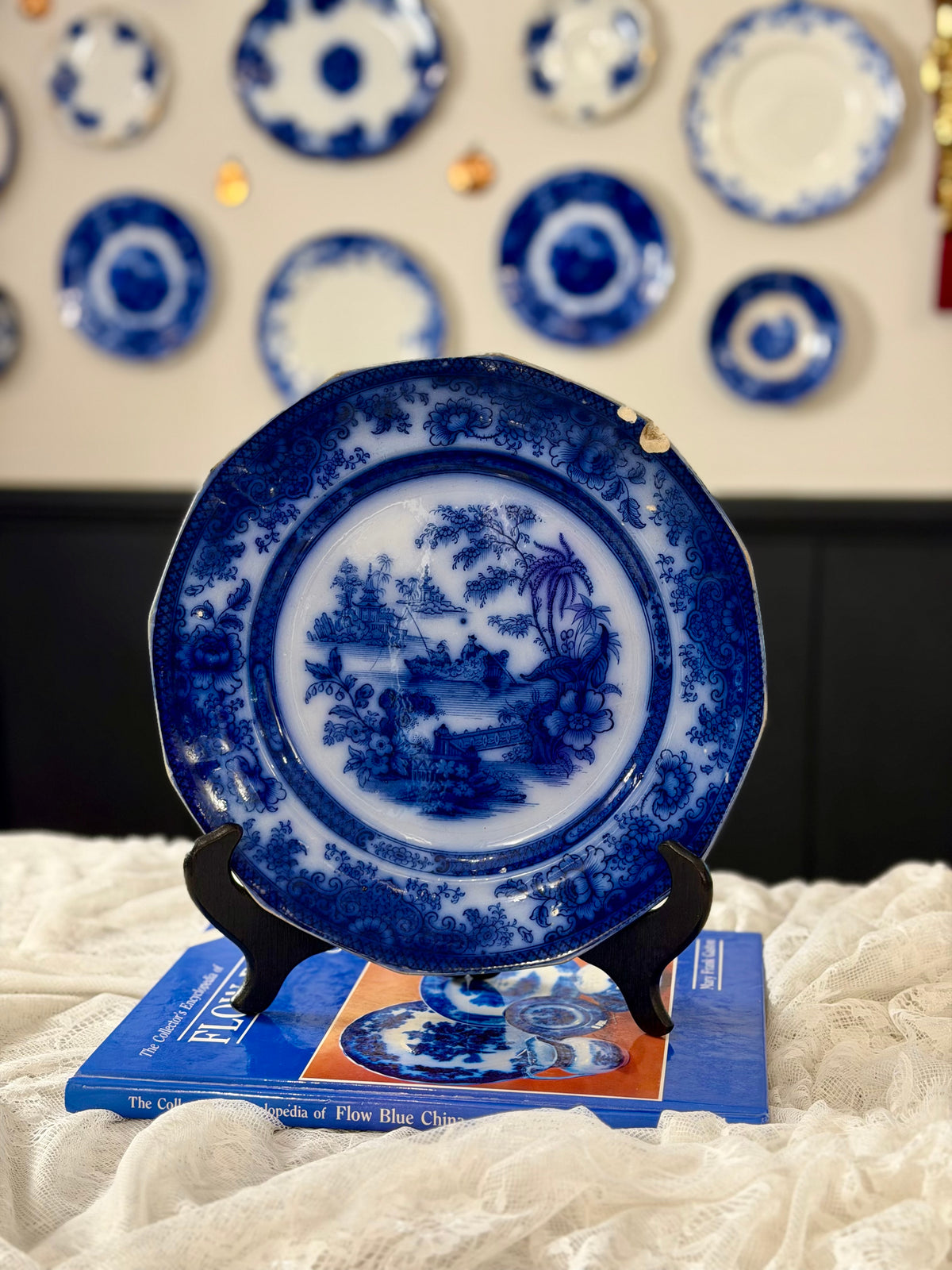 Antique Flow Blue Plate — Tonquin Pattern | 10.5" | As-Found