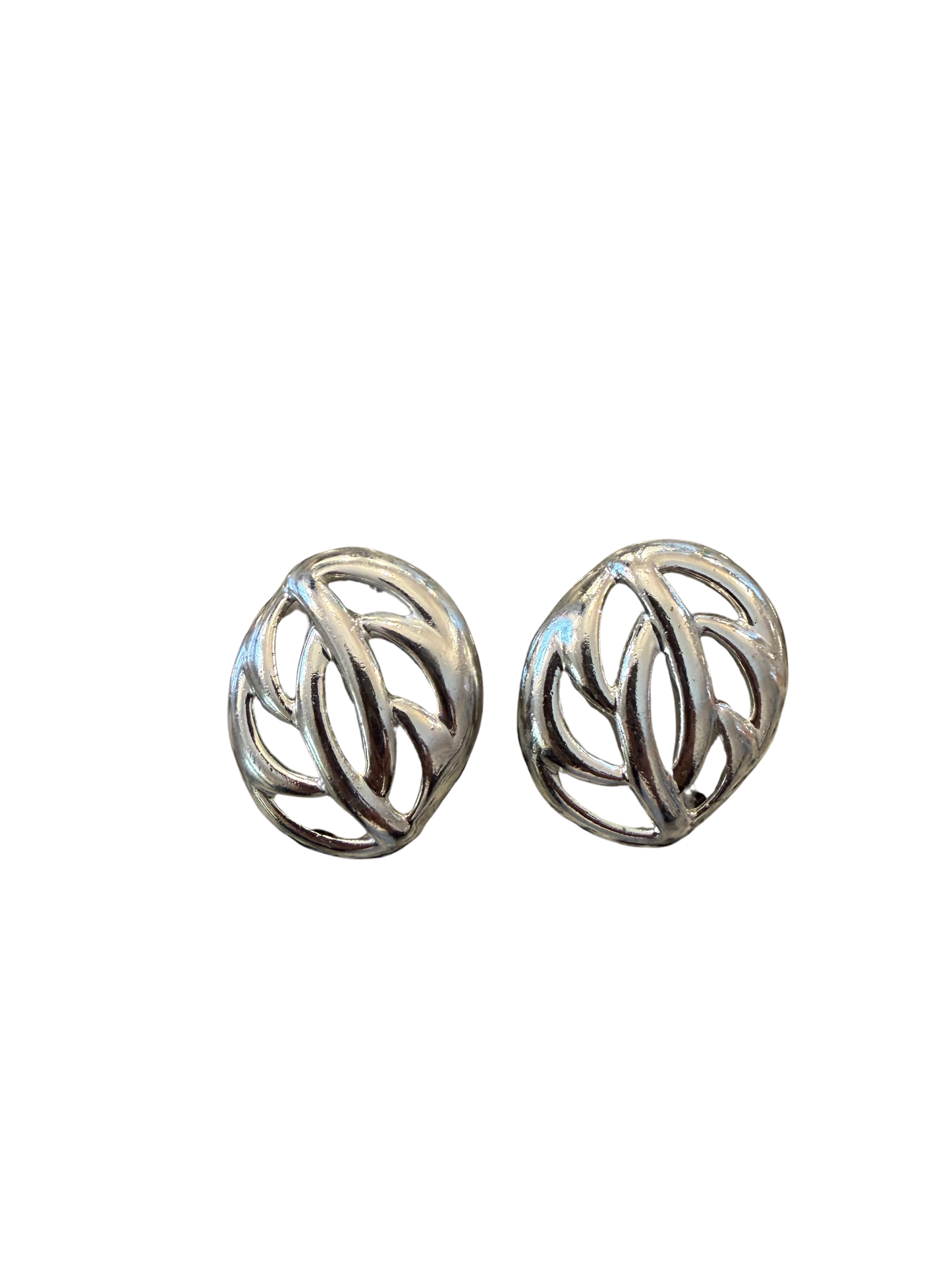 Vintage Silver Tone Openwork Sculptural Earrings