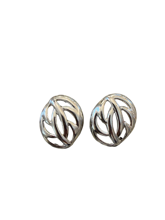 Vintage Silver Tone Openwork Sculptural Earrings