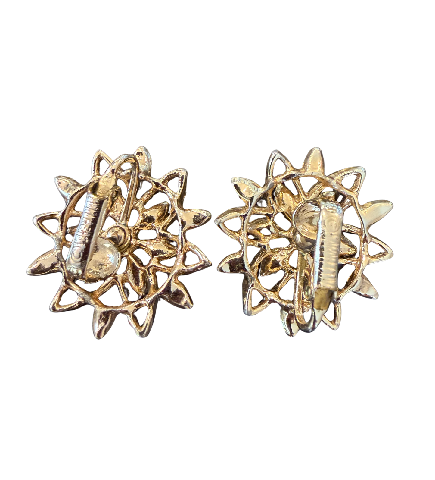 Signed Vintage Gold Tone Floral Clip-On Earrings