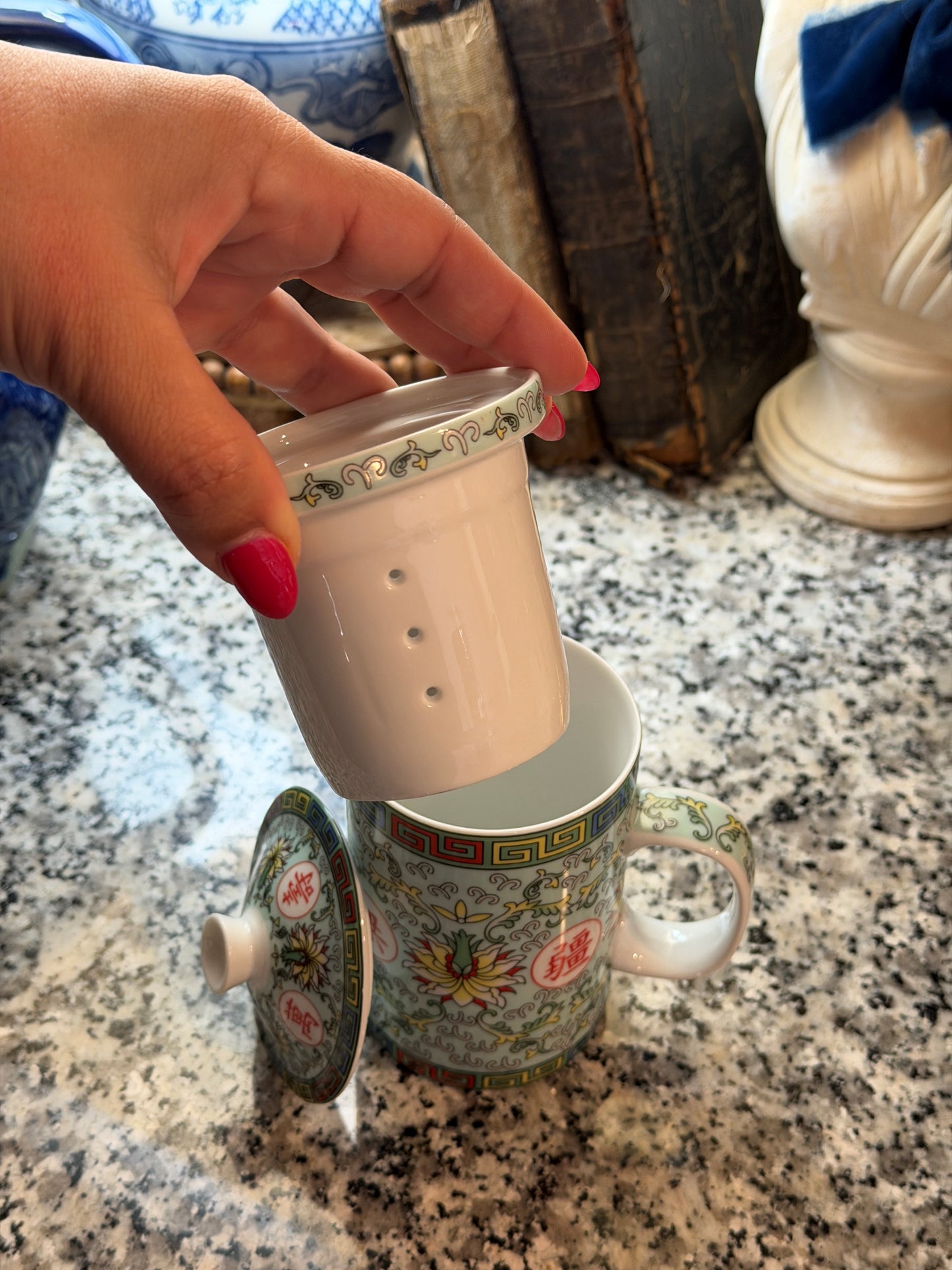 Chinese Porcelain Lidded Tea Mug with Infuser